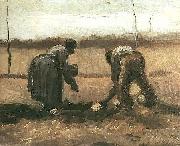 Vincent Van Gogh Peasant and Peasant Woman Planting Potatoes oil painting reproduction